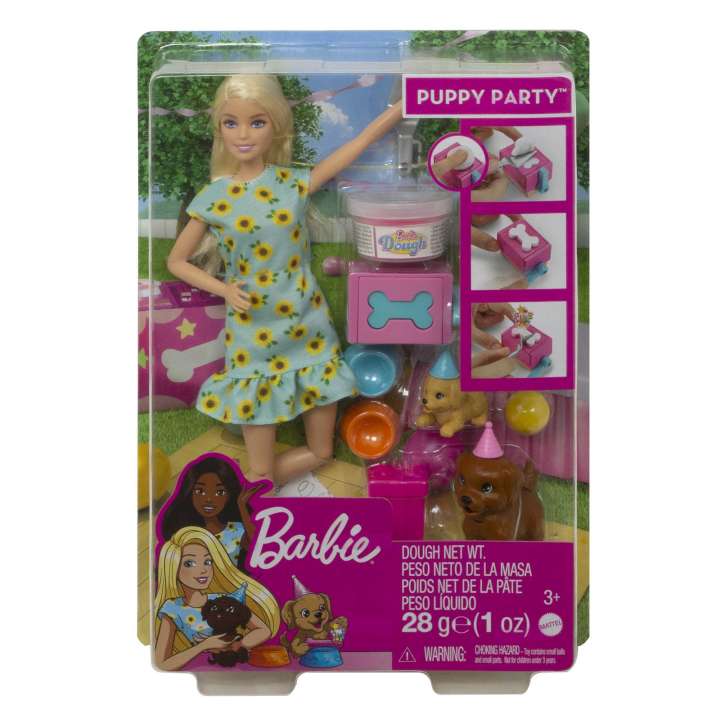 Mattel-Barbie Doll And Puppy Party Playset With Puppies, Dough And Cake Mold-GXV75-9564-Legacy Toys