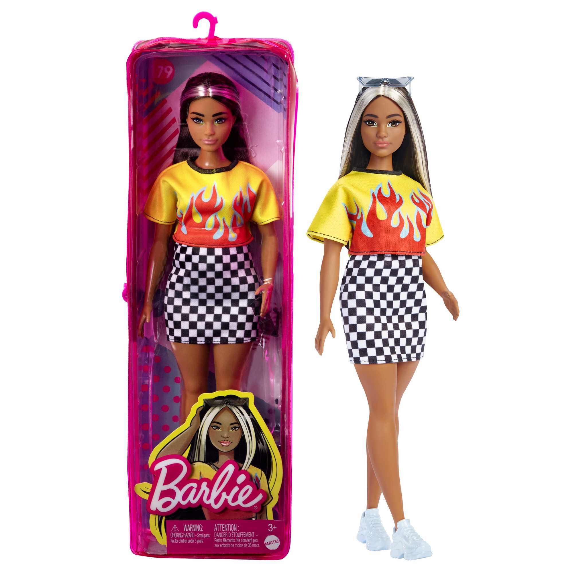 Barbie Doll Fashionista #179 - Brunette/Silver Yellow Top - Check