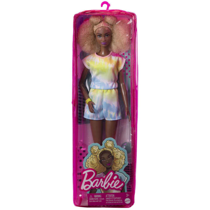 Mattel-Barbie Doll Fashionista #180 - Tall Blonde Afro Tie-Dye Romper-HBV14-Legacy Toys