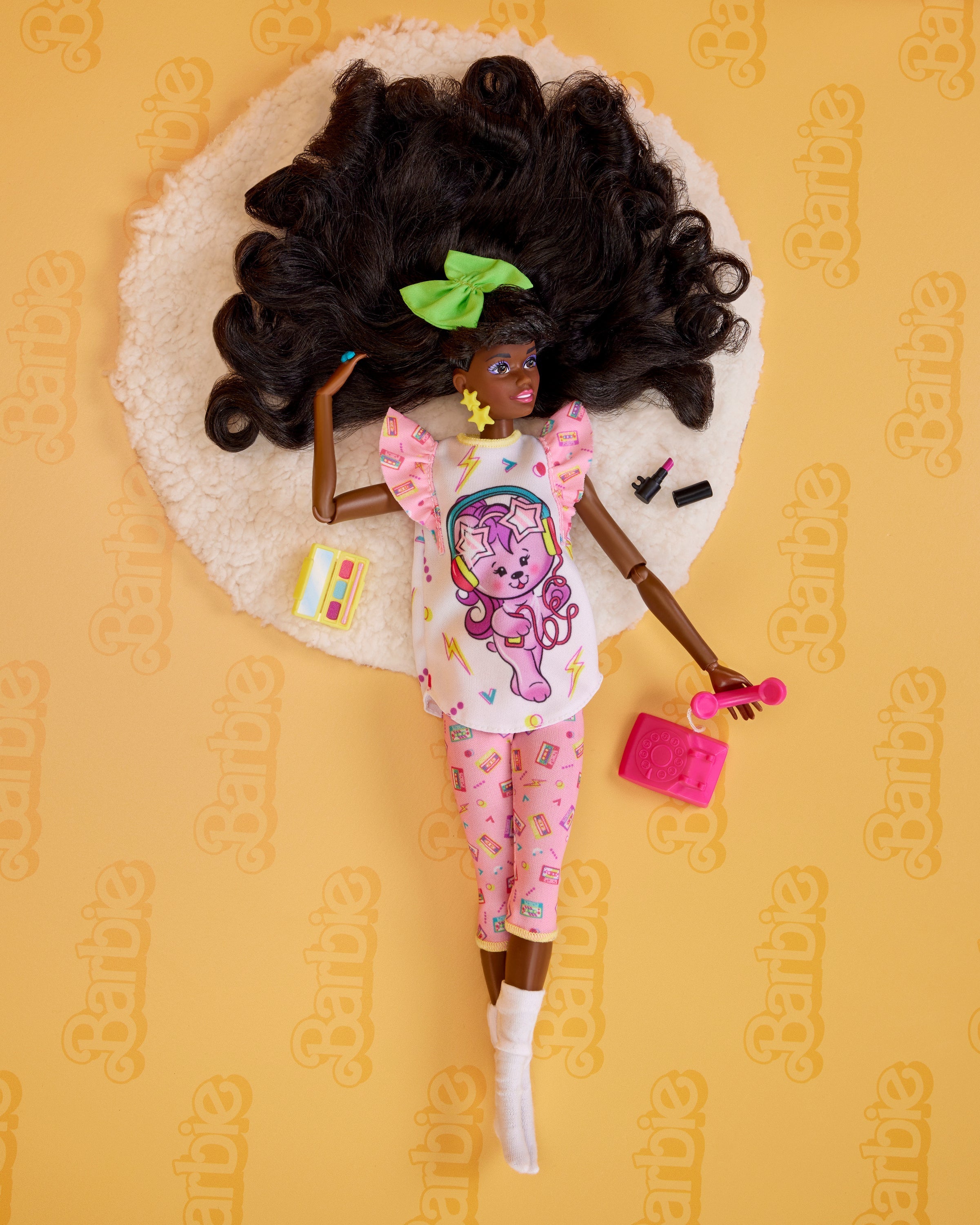Mattel-Barbie Doll Rewind, Curly Black Hair, 80s Slumber Party-HJX19-Legacy Toys
