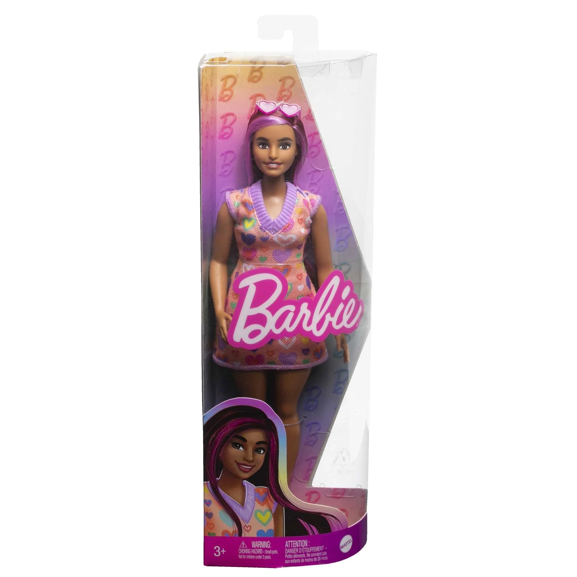 Mattel-Barbie Fashionista Assortment-HJT04-Heart Jumper - Purple Hair w Pink Highlights-Legacy Toys