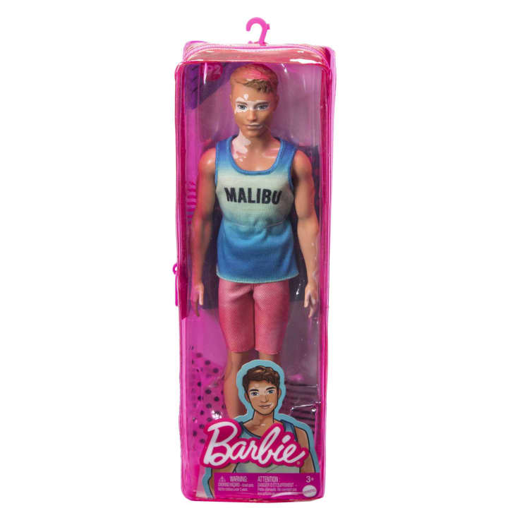 Mattel-Barbie Ken Fashionistas Doll -HBV26-#192 Brunette Vitiligo Tank Shorts-Legacy Toys