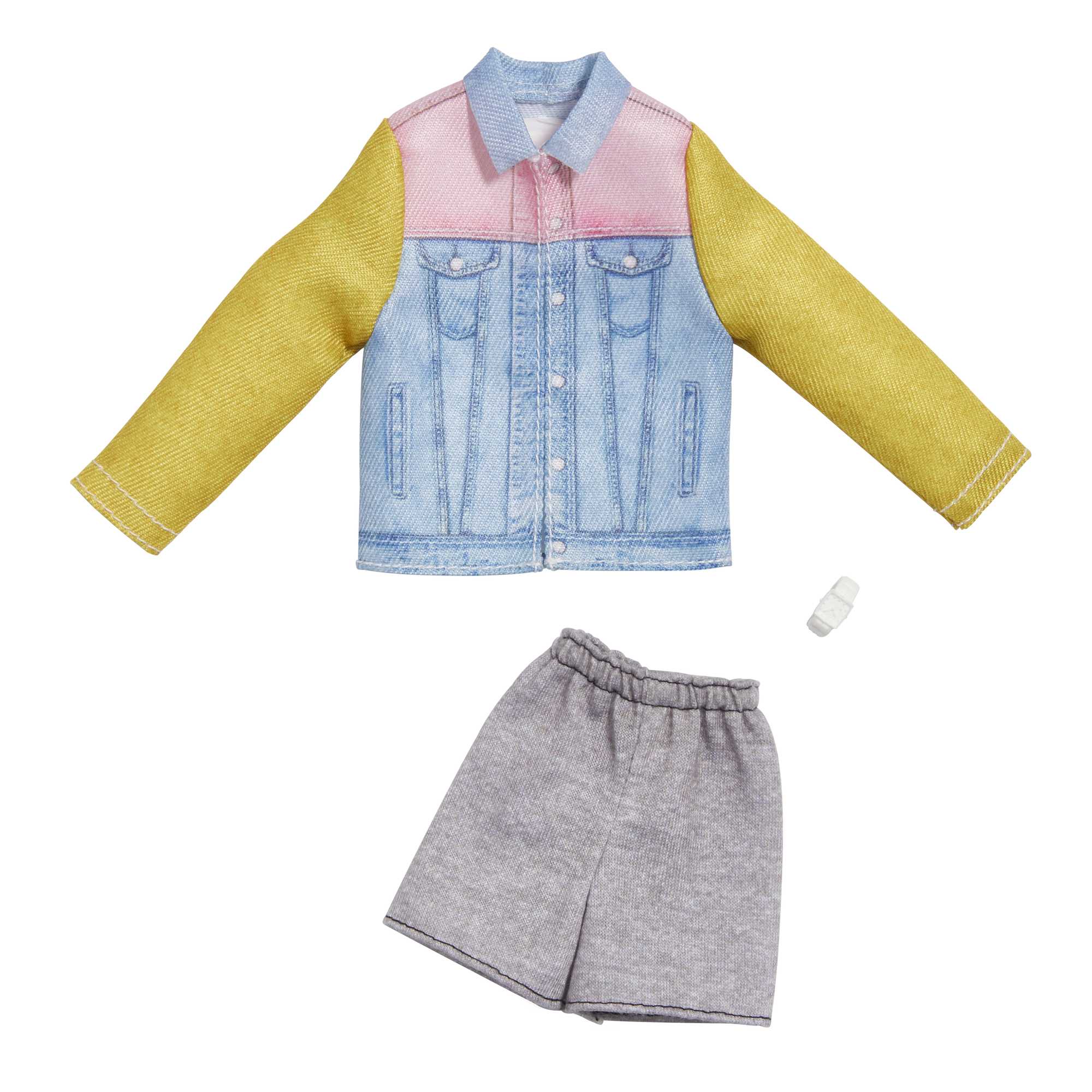 Mattel-Barbie - Ken Fashions-HBV42-Grey Shorts - Denim Jacket-Legacy Toys