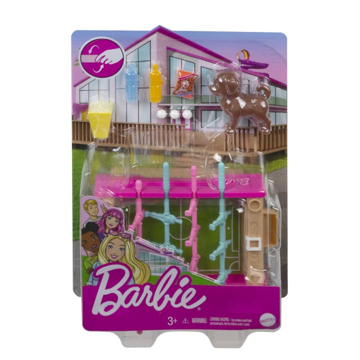 Mattel-Barbie Mini Playset With Pet, Accessories And Working Foosball Table-GRG77-Legacy Toys