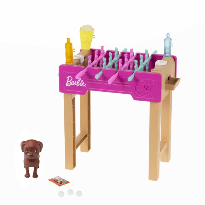 Mattel-Barbie Mini Playset With Pet, Accessories And Working Foosball Table-GRG77-Legacy Toys