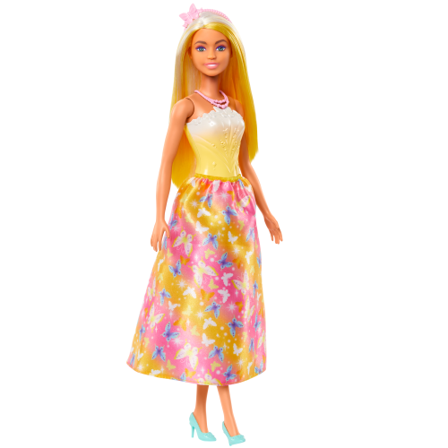 Mattel-Barbie Royal Doll - Blonde Hair Pink & Yellow Skirt-HRR09-Legacy Toys