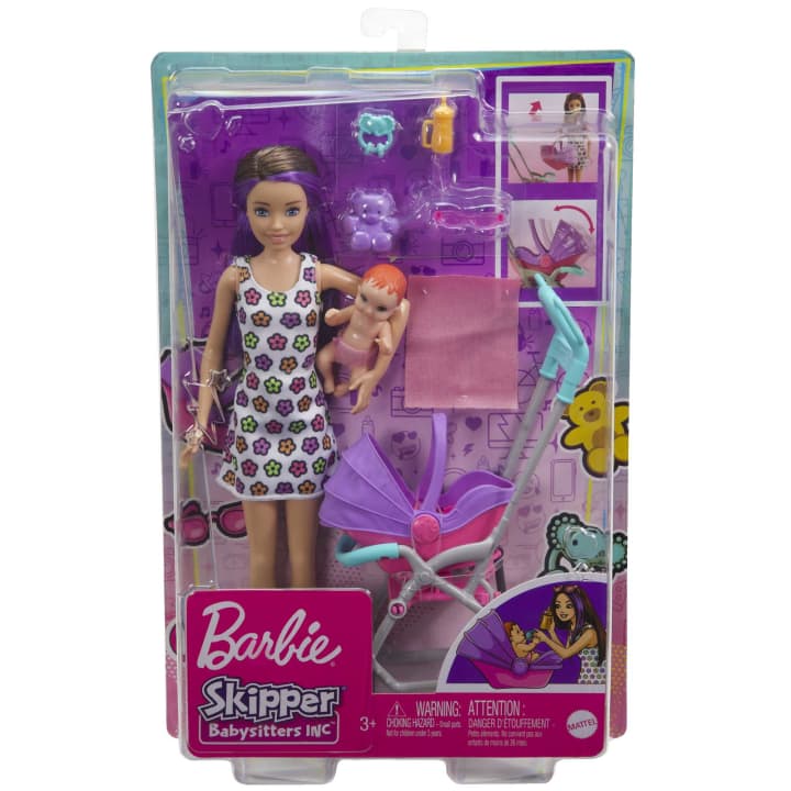 Mattel-Barbie Skipper Babysitters Inc Doll and Stroller Playset-GXT34-Legacy Toys