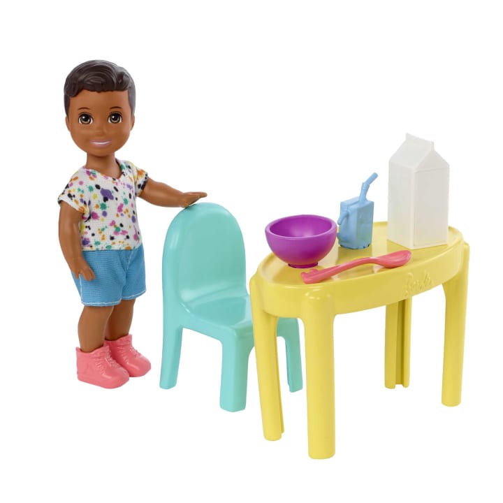 Mattel-Barbie Small Doll And Accessories, Babysitters Inc. Set With Table and Chair-HJY28-Legacy Toys