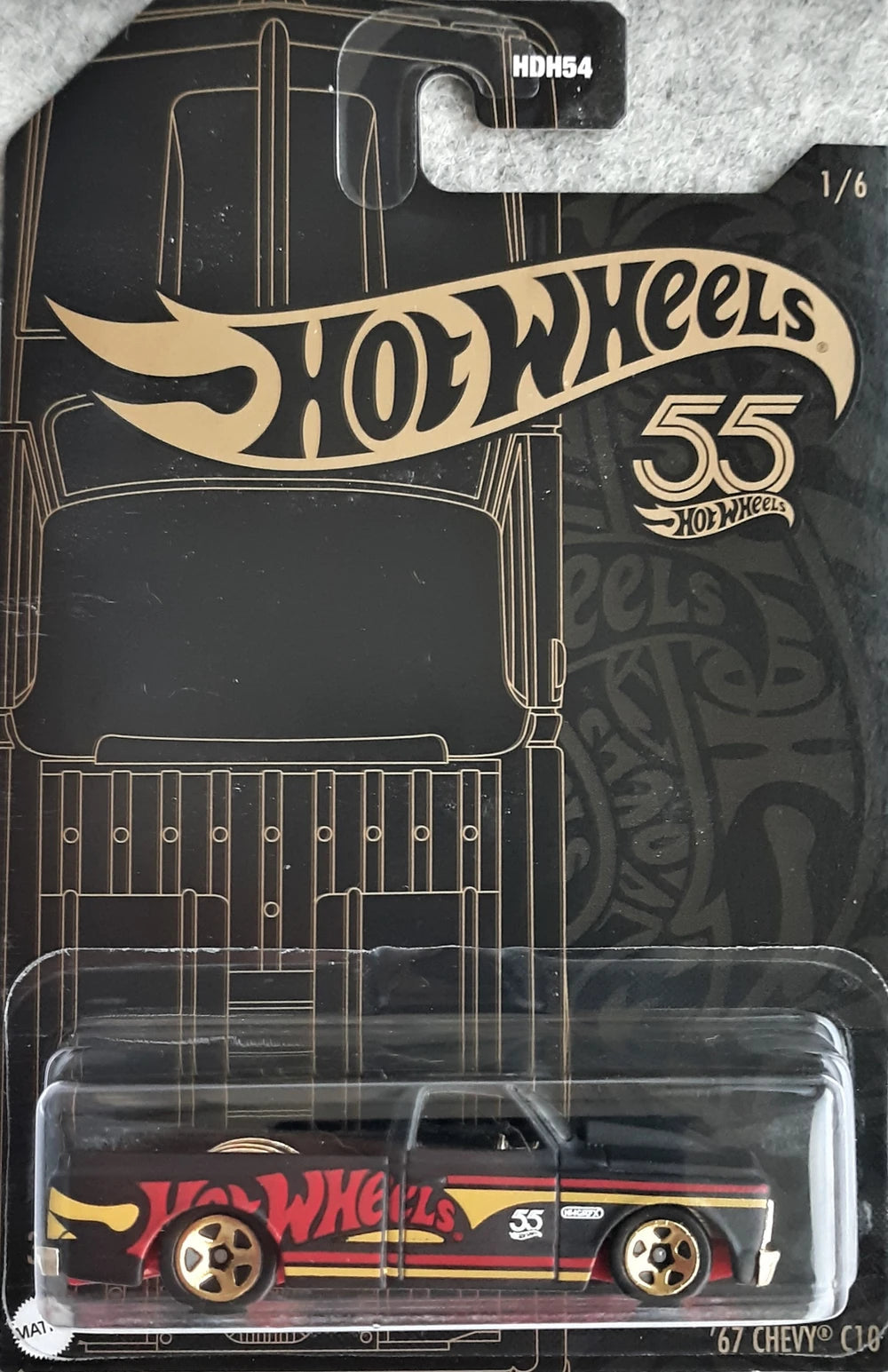 Mattel-Hot Wheels - 55th Anniversary Black and Yellow Series (2023) - Mix 2 - '67 Chevy C10-HLK02-Legacy Toys