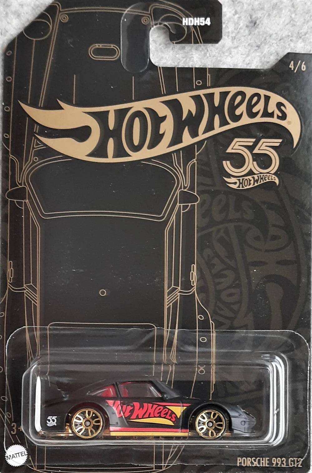 Mattel-Hot Wheels - 55th Anniversary Black and Yellow Series (2023) - Mix 2 - Porsche 993 GT2-HLK06-Legacy Toys