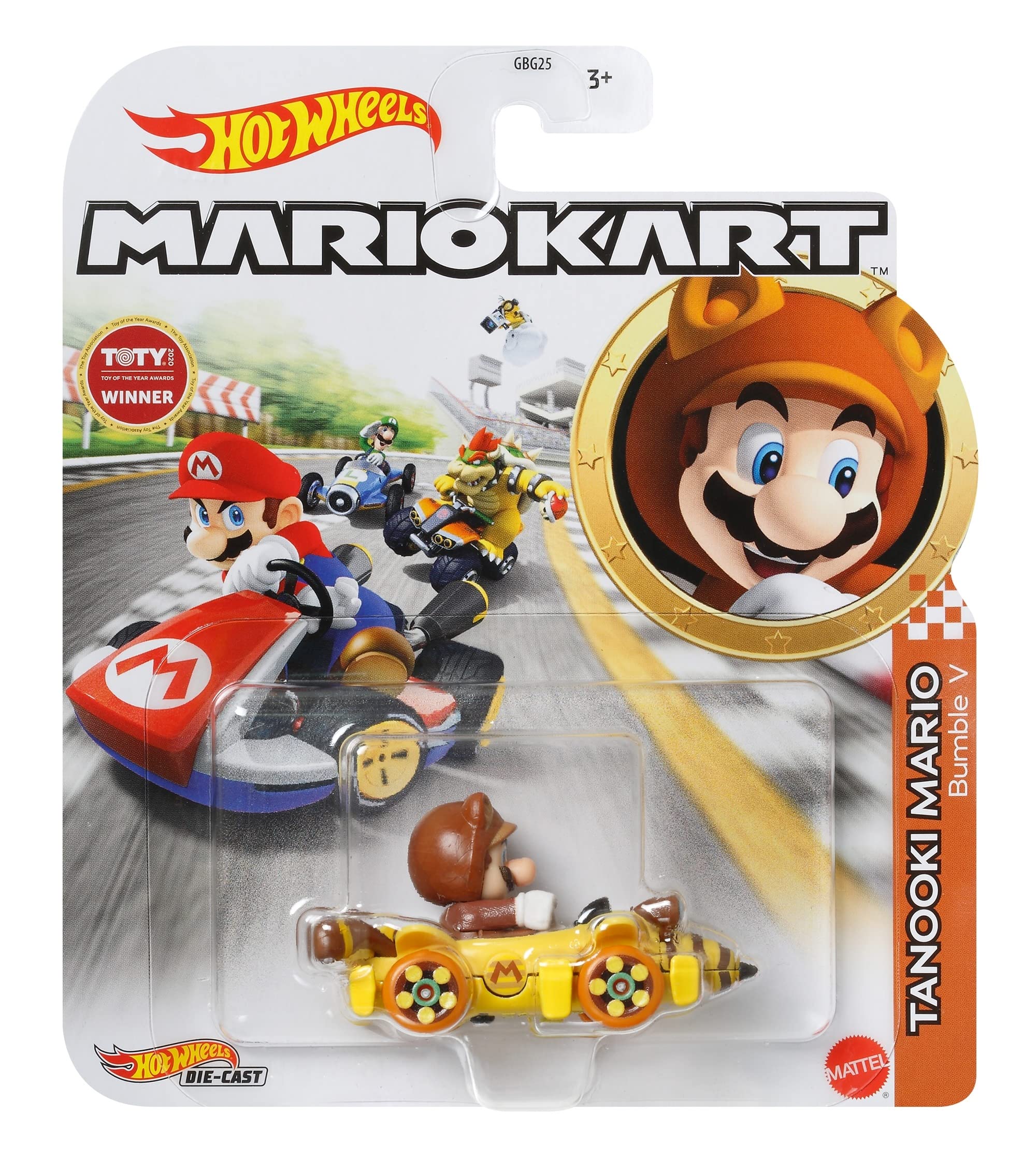 Mattel-Hot Wheels Mario Kart - Tanooki Mario Bumble V-HDB31-Legacy Toys