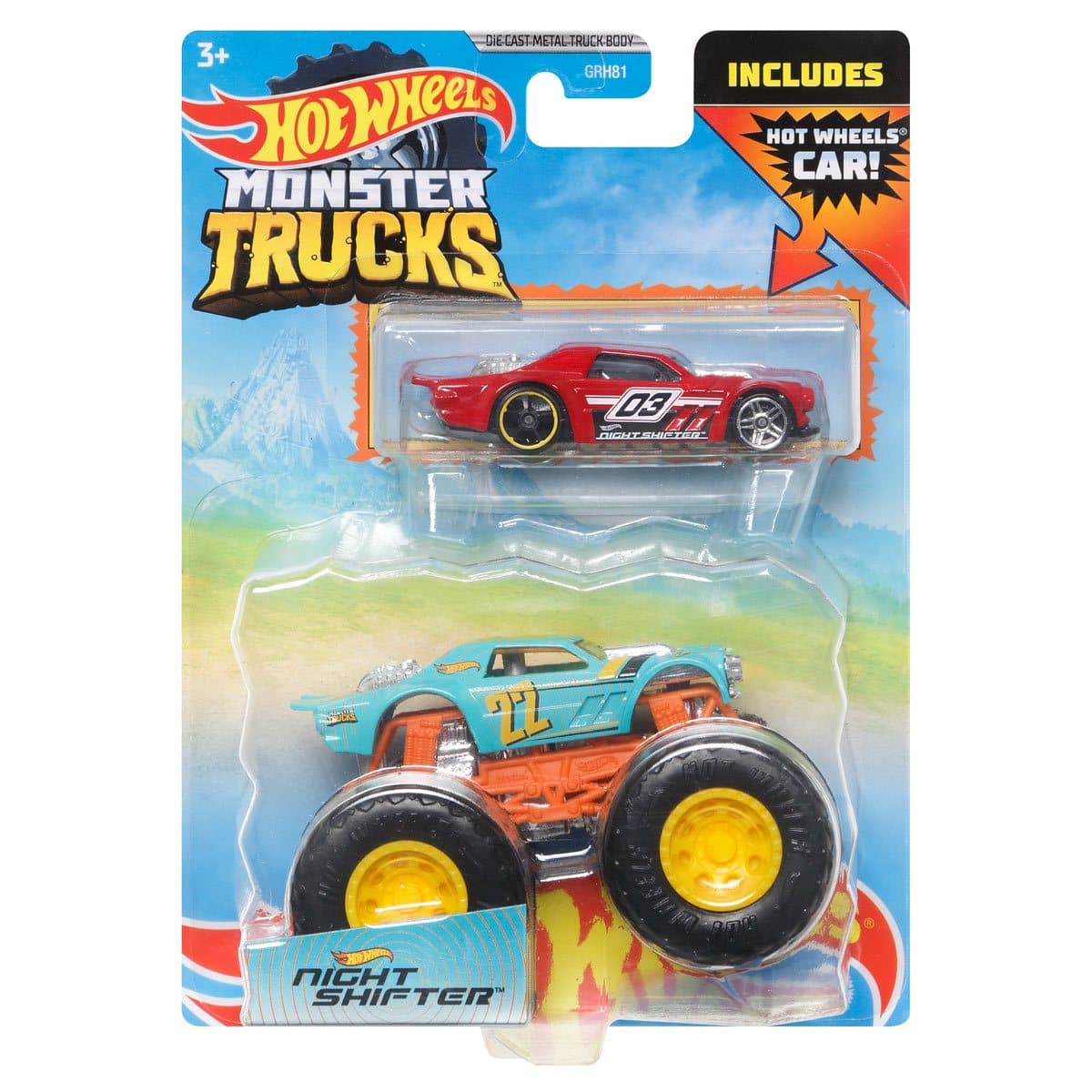 Mattel-Hot Wheels Monster Truck & Car - Assorted Styles-HDB93-Night Shifter-Legacy Toys