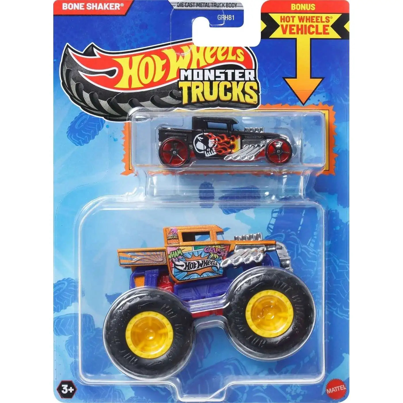 Mattel-HOT WHEELS Monster Truck plus Car - Bone Shaker-JCG41-Legacy Toys