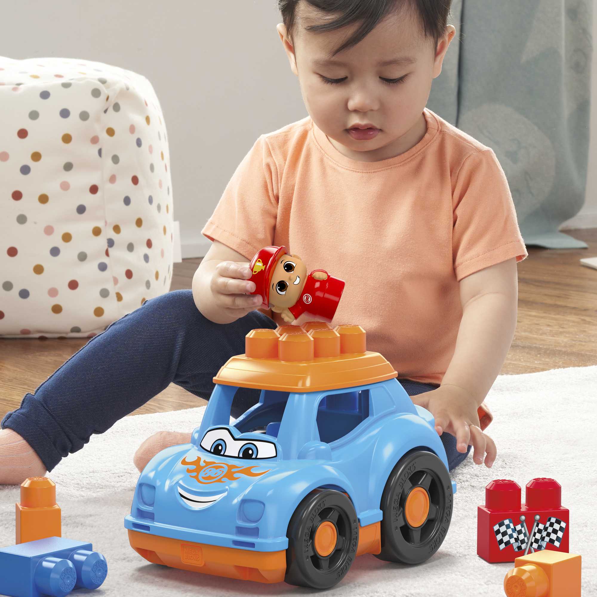Mattel-MEGA BLOKS Ricky Race Car-HKN41-Legacy Toys