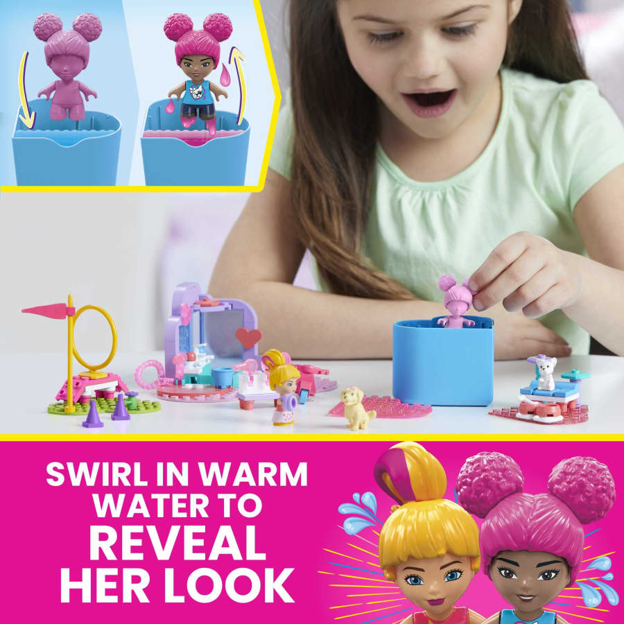 Mattel-Mega Construx Barbie - Color Reveal Train N Wash Pets-HHP89-Legacy Toys