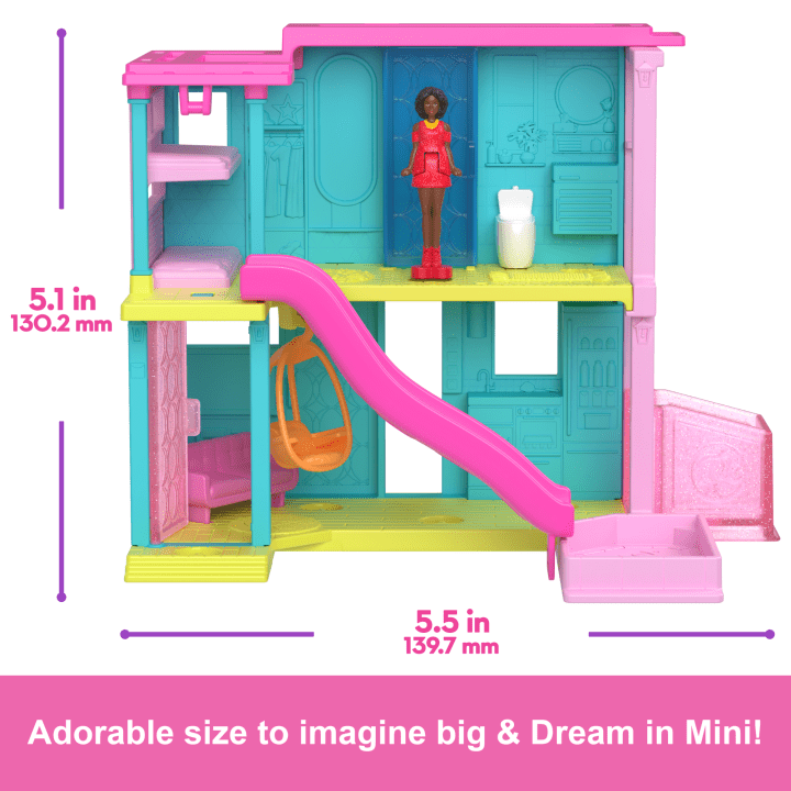 Mattel-Mini Barbieland Doll And Accessories - House with Pink Slide-HYF46-Legacy Toys