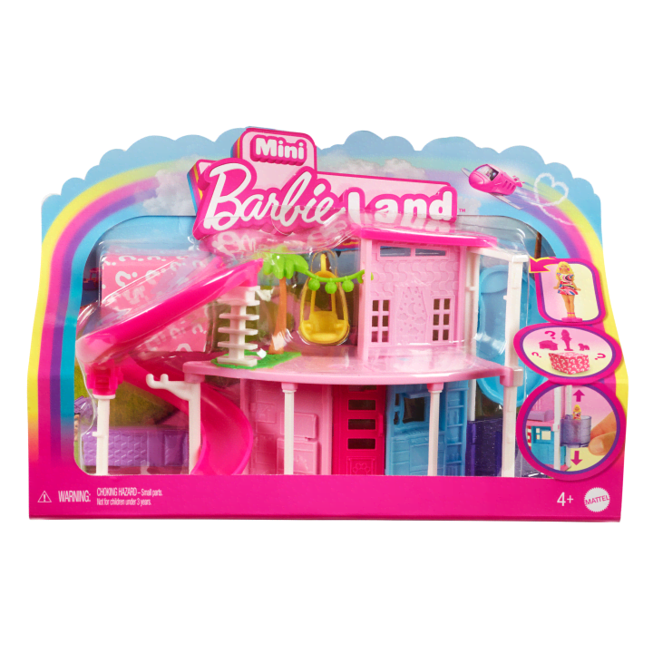 Mattel-Mini Barbieland Doll And Accessories - House with Pink Spiral Slide-HYF45-Legacy Toys