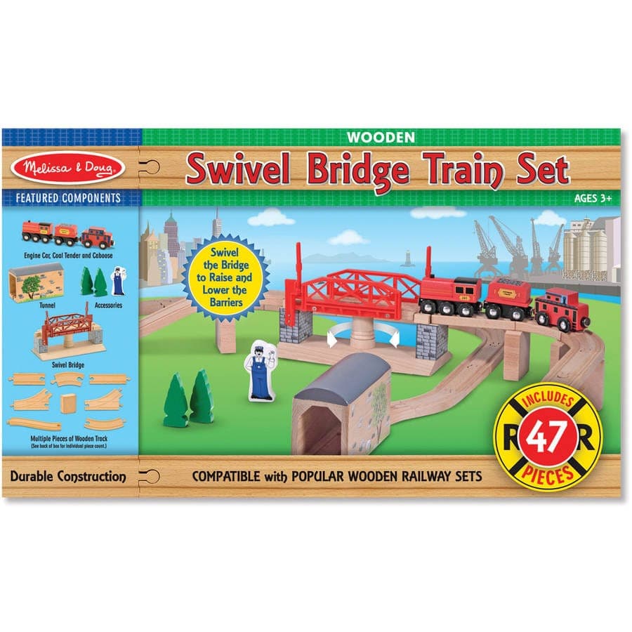 Melissa & Doug-Wooden Swivel Bridge Train Set-704-Legacy Toys
