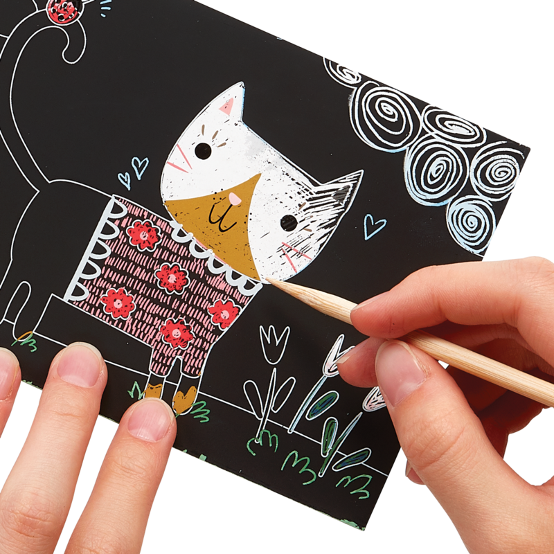 Ooly-Mini Kit Scratch and Scribble Scratch Art Kit - Cutie Cats-OOL-161-039-Legacy Toys