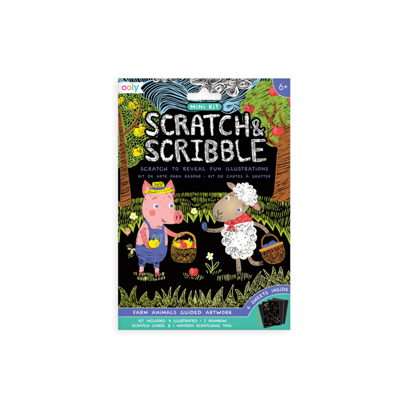 Ooly-Mini Kit Scratch and Scribble Scratch Art Kit - Farm Animals-OOL-161-057-Legacy Toys
