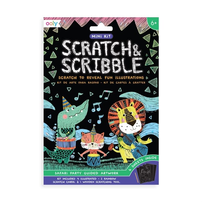 Ooly-Mini Kit Scratch and Scribble Scratch Art Kit - Safari Party-161-040-Legacy Toys