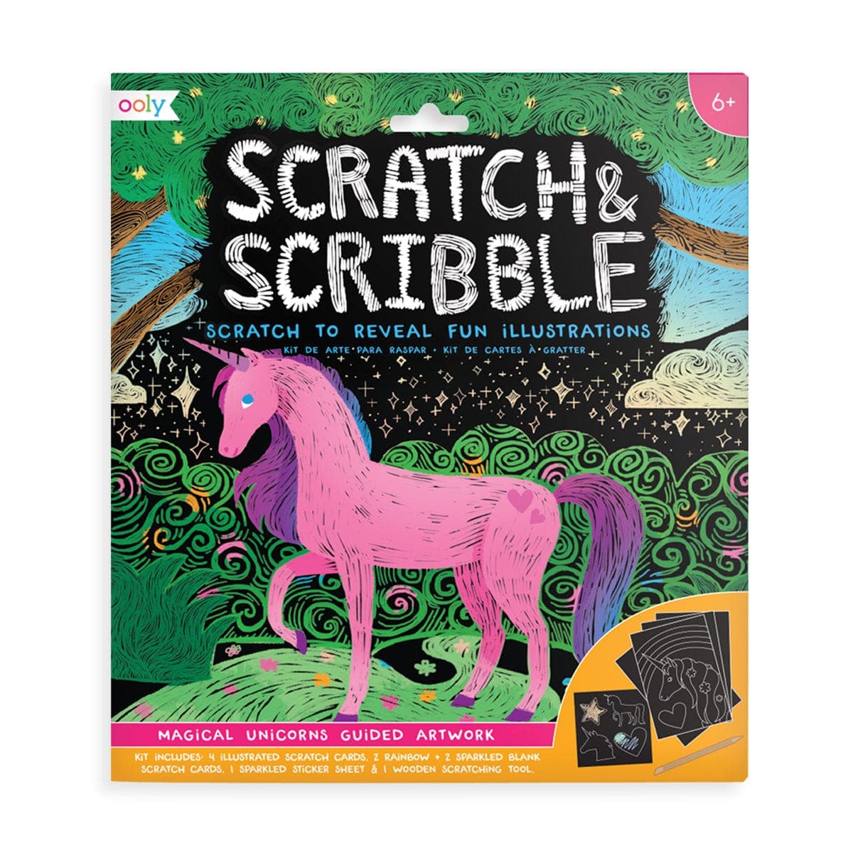 Ooly-Scratch and Scribble Scratch Art Kit - Magical Unicorns-161-027-Legacy Toys