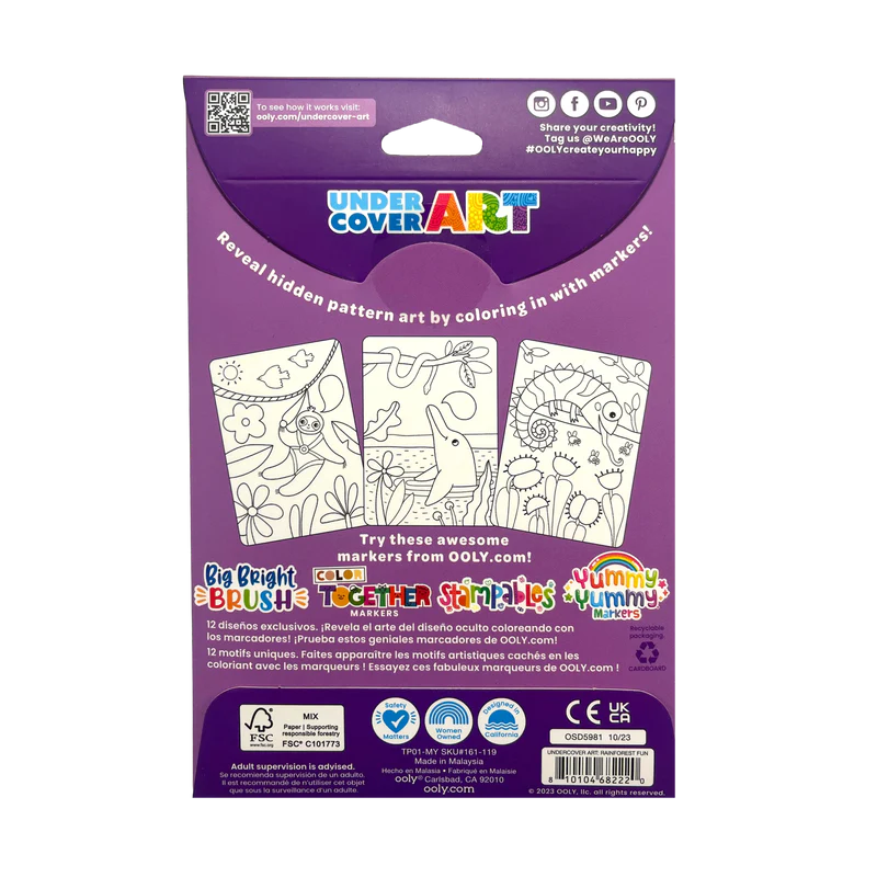 Ooly-Undercover Art Hidden Pattern Coloring Activity Art Cards - Rainforest Fun-161-119-Legacy Toys