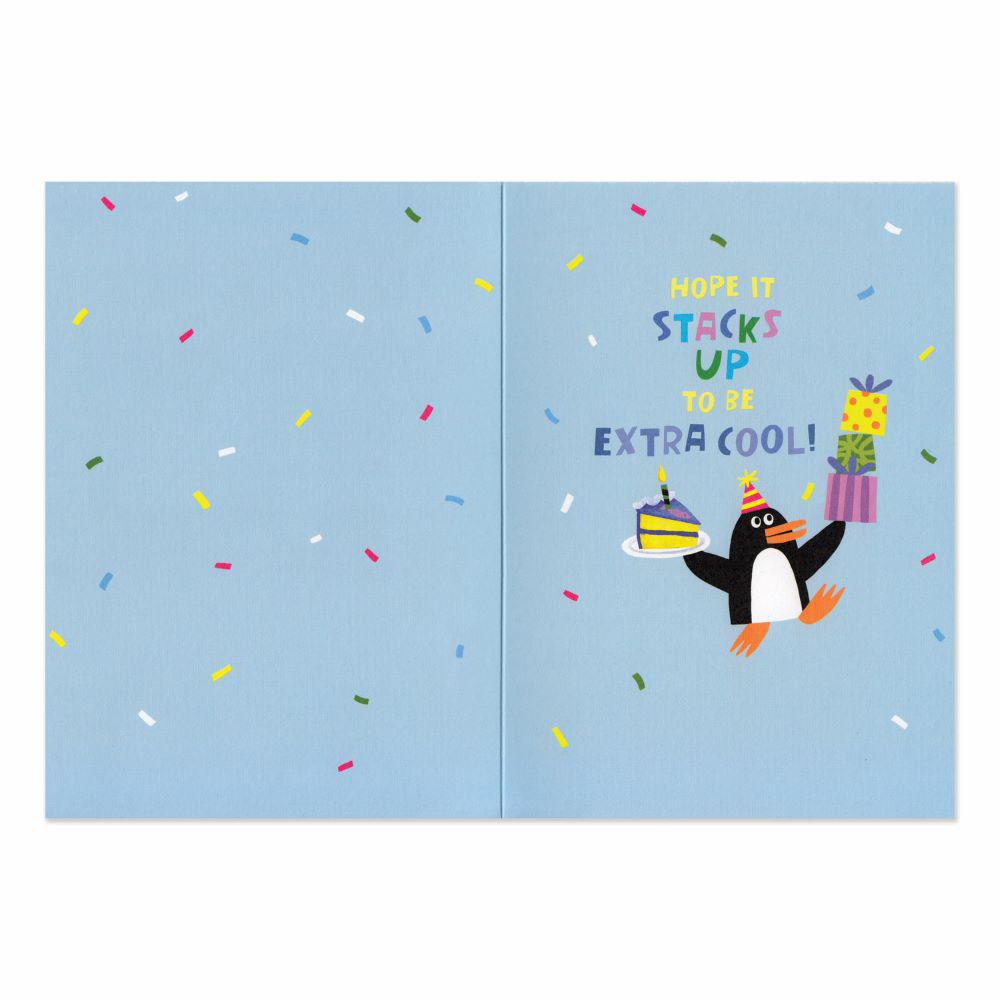 Peaceable Kingdom-Flocked Penguin Birthday Card-5911F-Legacy Toys