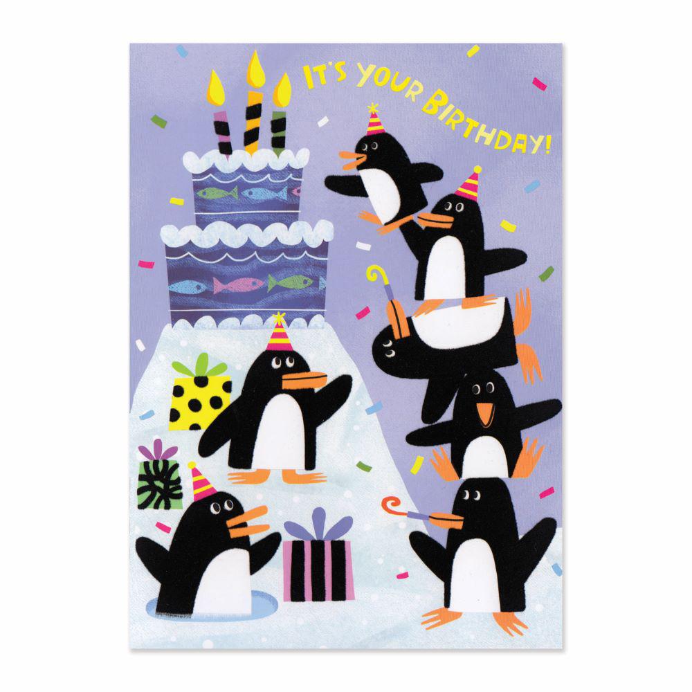 Peaceable Kingdom-Flocked Penguin Birthday Card-5911F-Legacy Toys