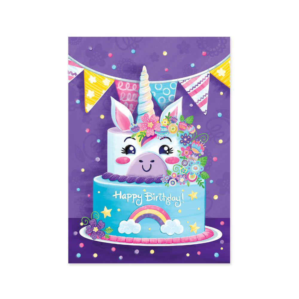 Peaceable Kingdom-Glitter Unicorn Cake Birthday Card-11496-Legacy Toys