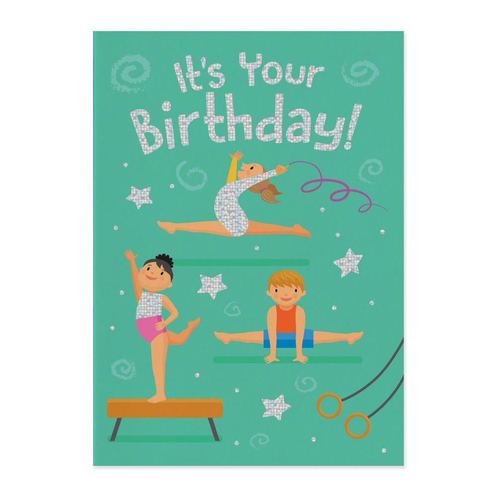 Peaceable Kingdom-Gymnastics Foil Birthday Card-6010FC-Legacy Toys