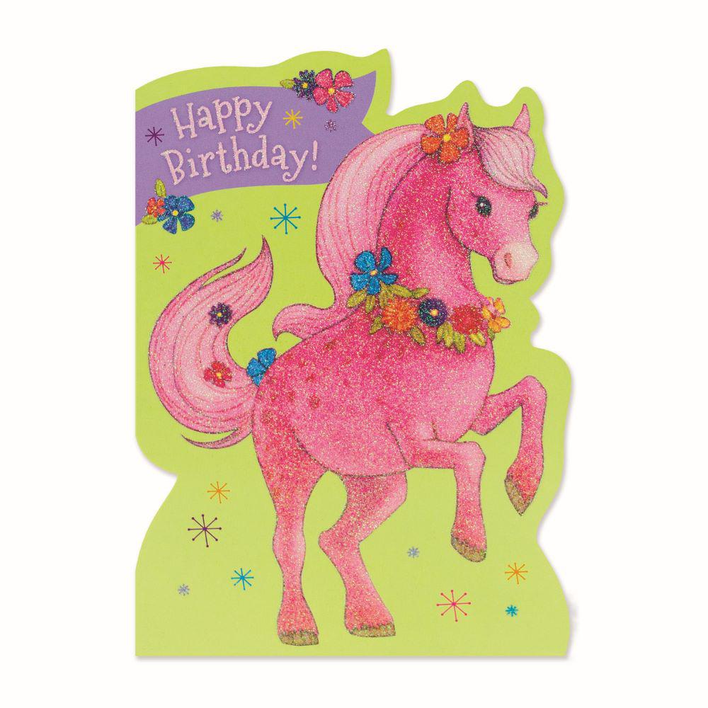 Peaceable Kingdom-Pink Pony Glitter Birthday Card-5667GL-Legacy Toys