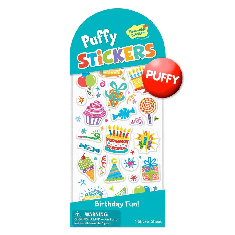 Peaceable Kingdom-Puffy Sticker Pack - Birthday Fun-MIN-STK182-Legacy Toys