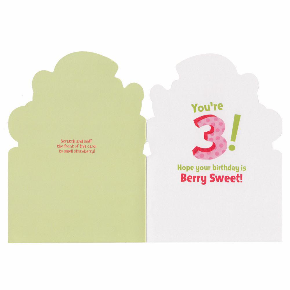 Peaceable Kingdom-Scratch & Sniff Birthday Card - Age 3 Strawberry-5803G-Legacy Toys
