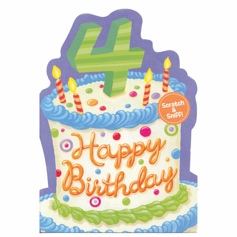 Peaceable Kingdom-Scratch & Sniff Birthday Card - Age 4 Vanilla Cake-11231-Legacy Toys