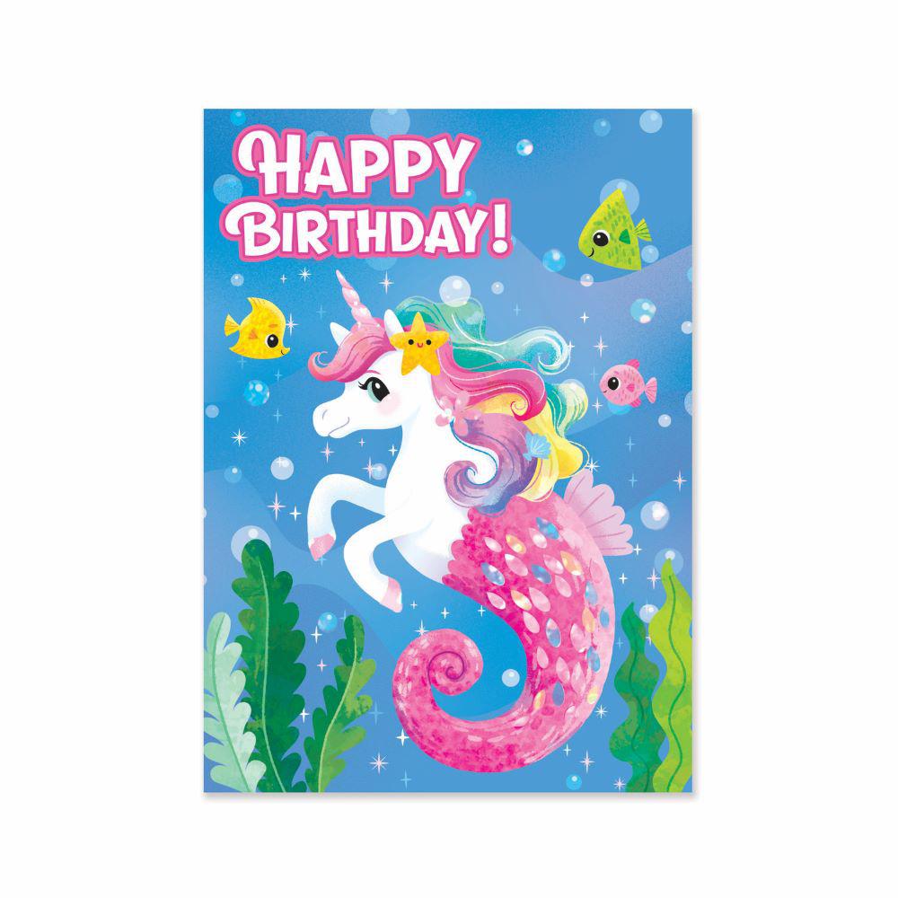 Peaceable Kingdom-Sea Horse/Unicorn Glitter Birthday Card-6803GL-Legacy Toys