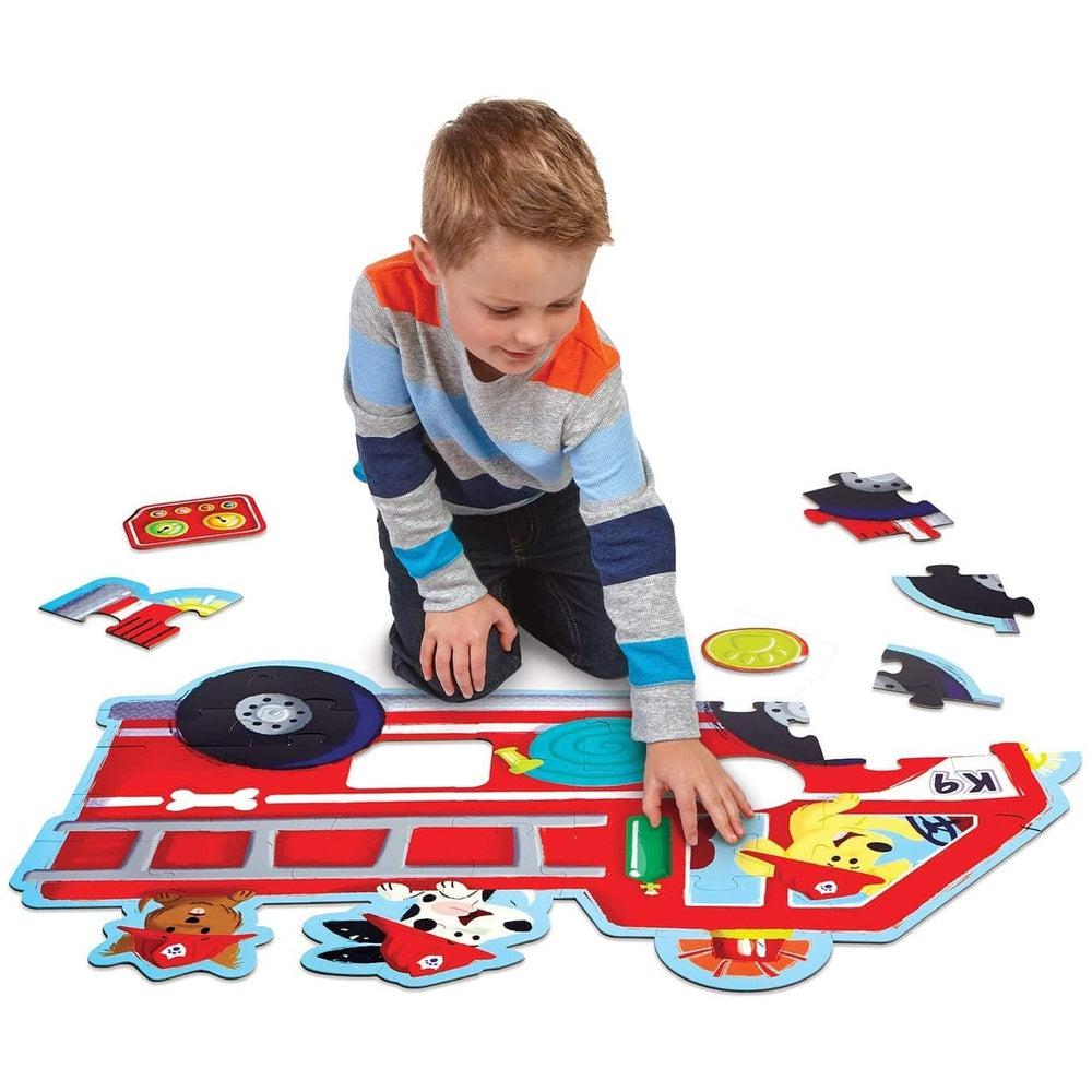 Peaceable Kingdom-Shiny Fire Truck Pups Floor Puzzle - 39 Pieces-ws-pz19-Legacy Toys