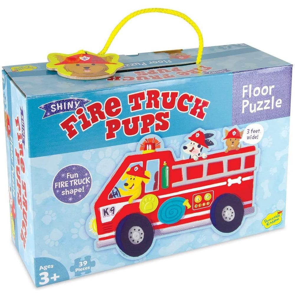 Peaceable Kingdom-Shiny Fire Truck Pups Floor Puzzle - 39 Pieces-ws-pz19-Legacy Toys