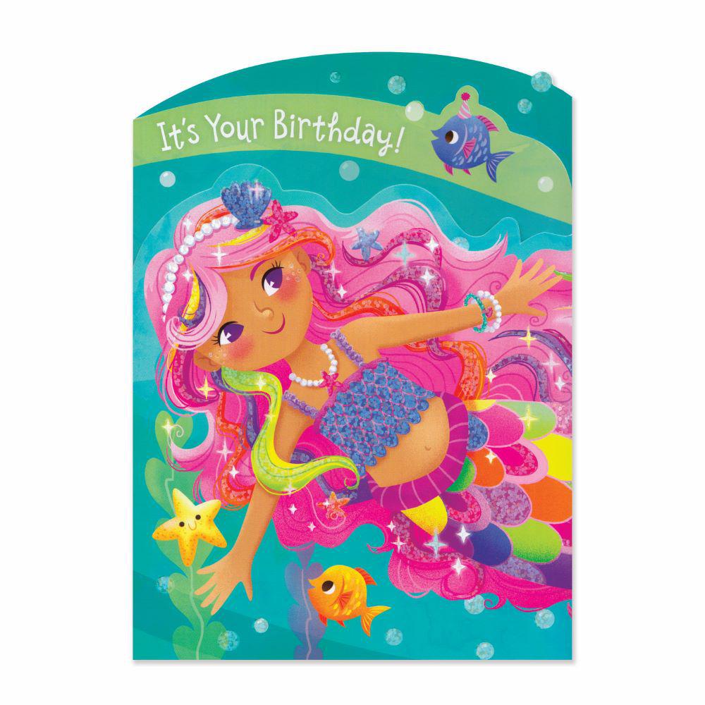 Peaceable Kingdom-Tri Fold Birthday Card - Mermaid-5924TF-Legacy Toys