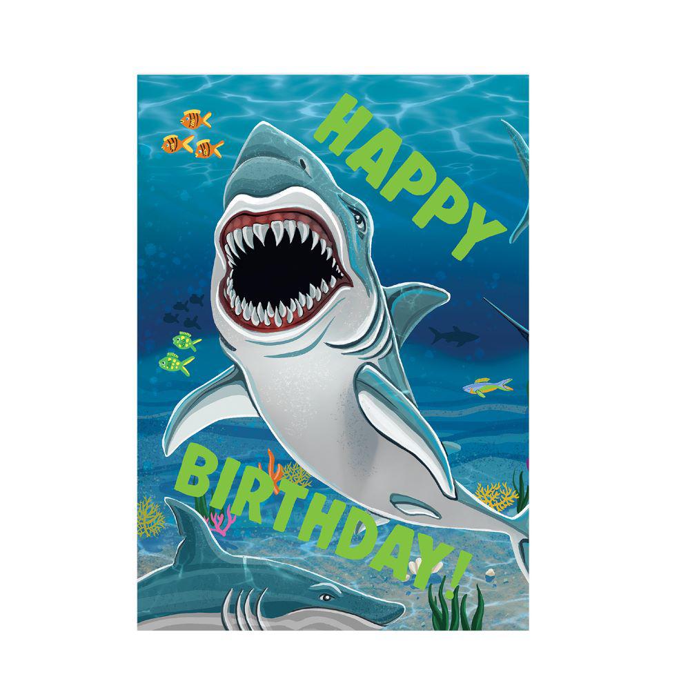 Peaceable Kingdom-Tri Fold Birthday Card - Realistic Shark-6603TF-Legacy Toys