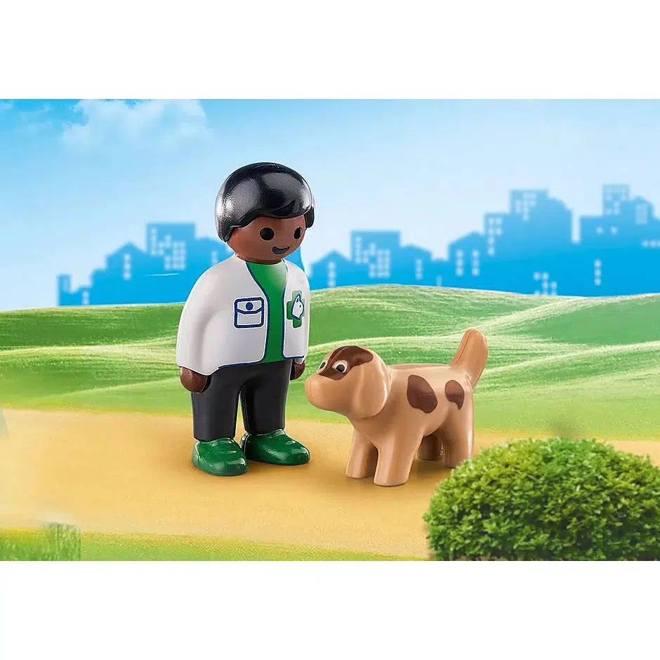 Playmobil-1.2.3. Vet with Dog-70407-Legacy Toys