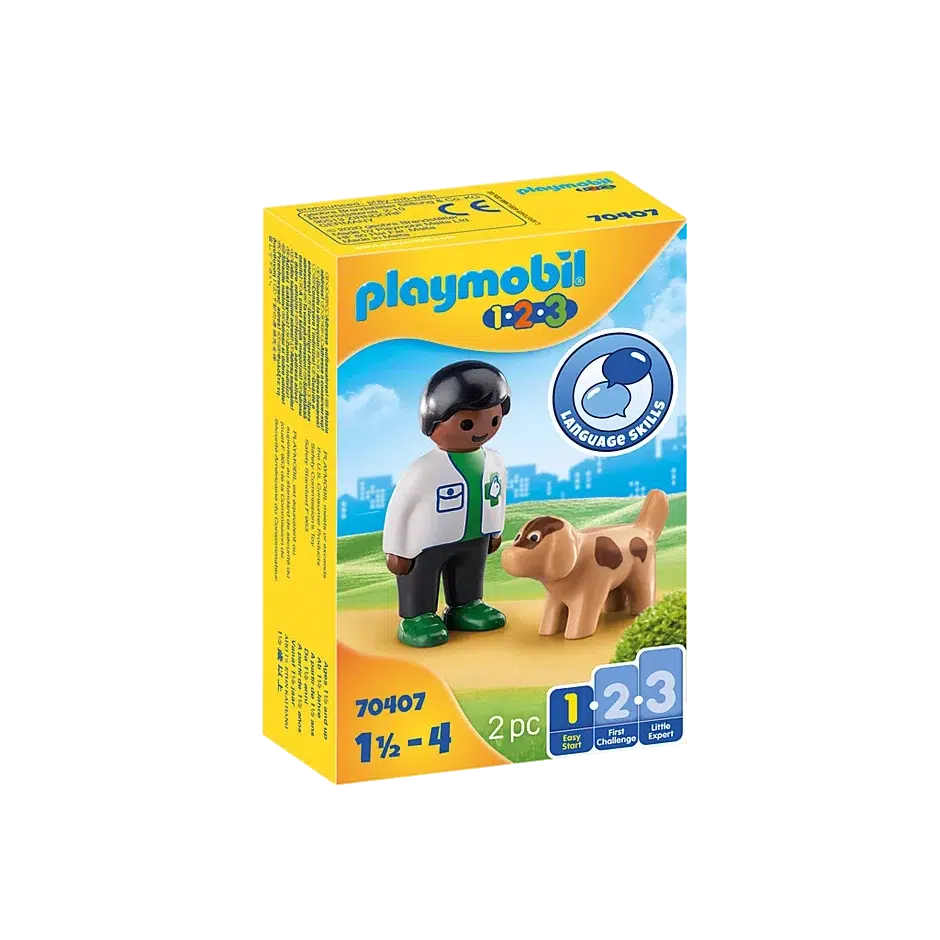 Playmobil-1.2.3. Vet with Dog-70407-Legacy Toys