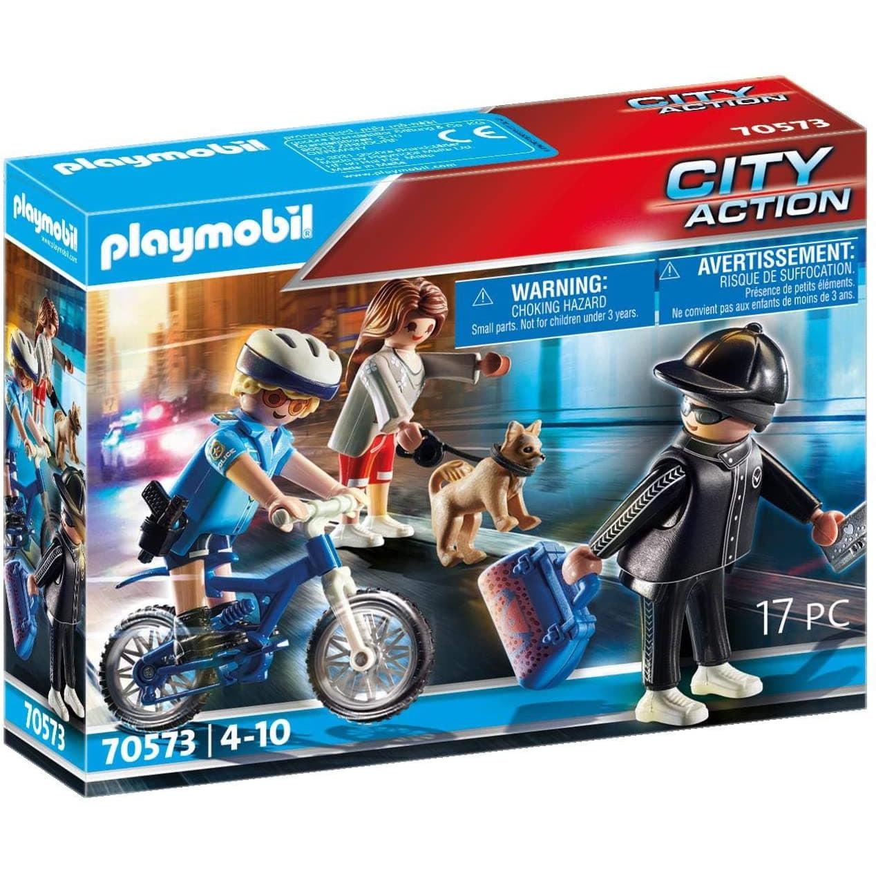 Playmobil-City Action - Police Bicycle with Thief-70573-Legacy Toys