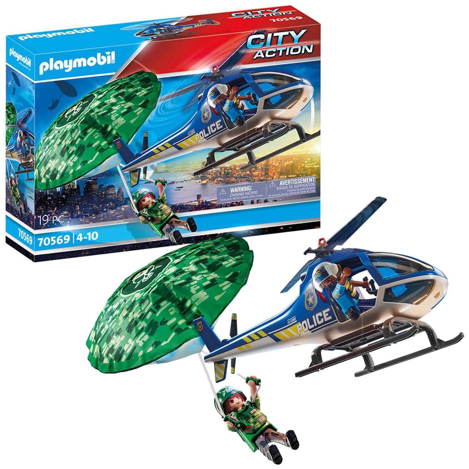 Playmobil 70569 Hélicoptère de Police et Parachutiste - City