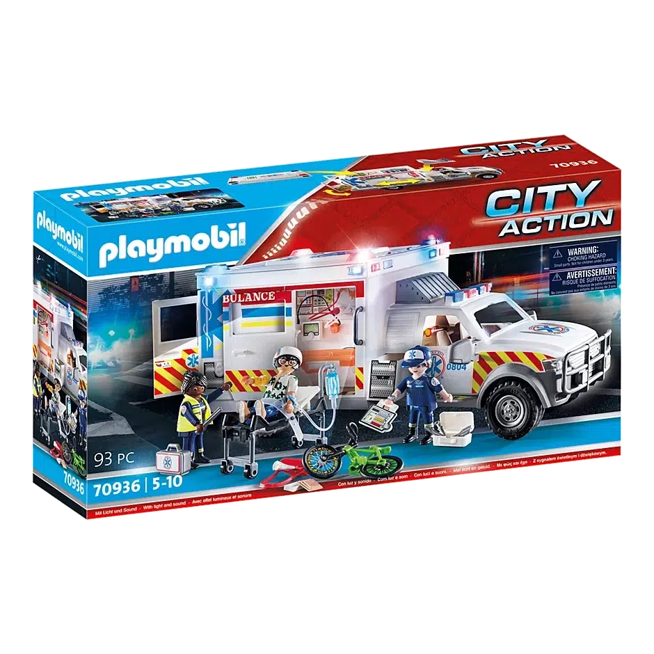 Playmobil-City Action - Rescue Vehicles: Ambulance with Lights and Sound-70936-Legacy Toys