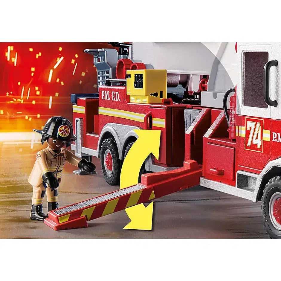Playmobil-City Action - Rescue Vehicles: Fire Engine with Tower Ladder-70935-Legacy Toys