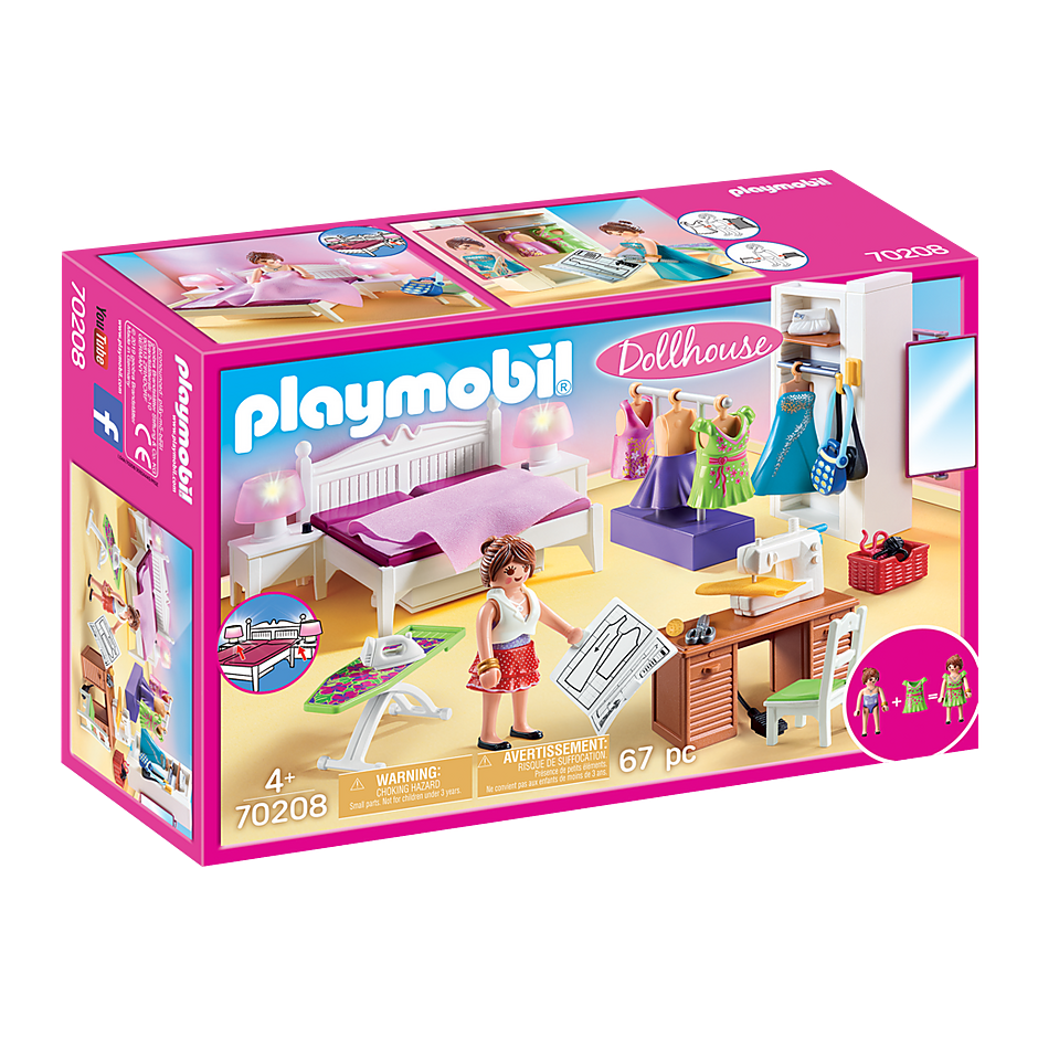 Playmobil-Dollhouse - Bedroom with Sewing Corner-70208-Legacy Toys