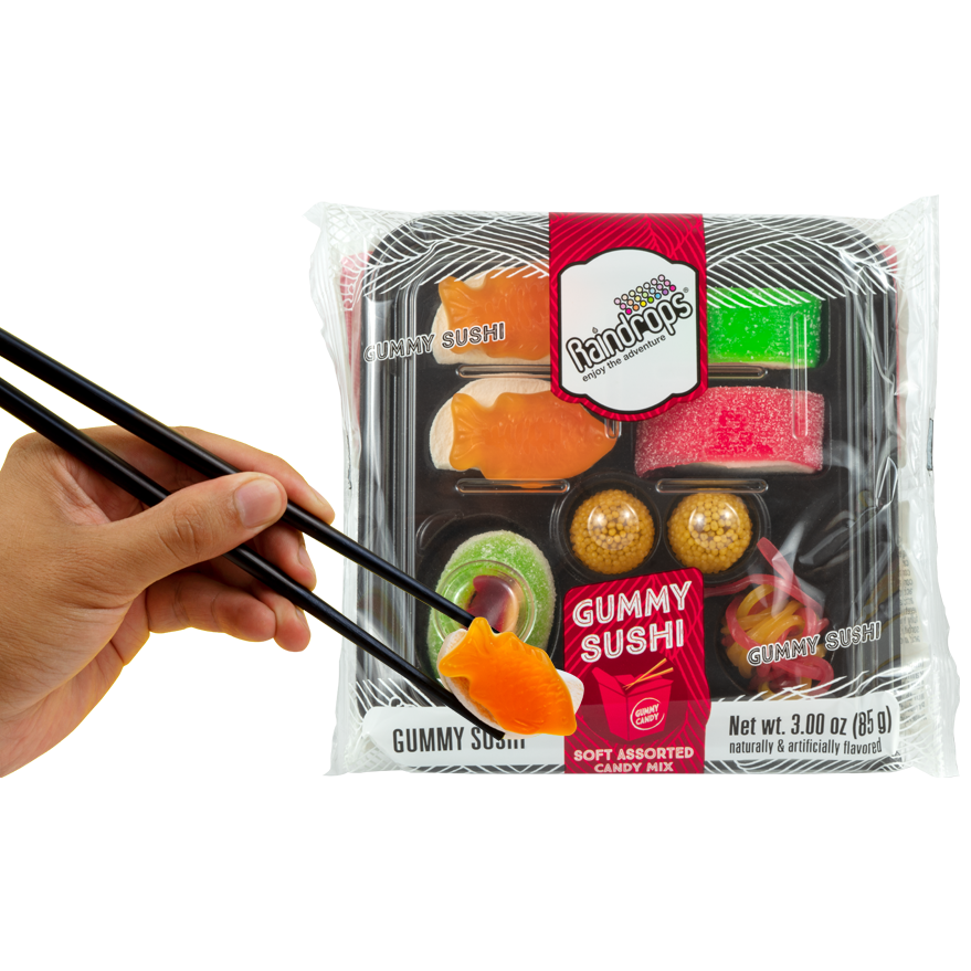 Candy Sushi: A tray of colorful candy shaped like sushi.