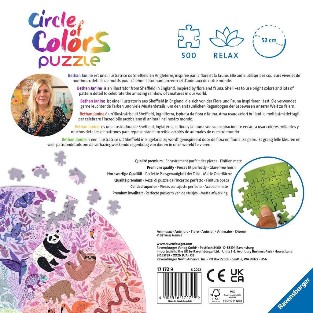 Ravensburger-Circle of Colors: Animals 500 Piece Puzzle-17172-Legacy Toys