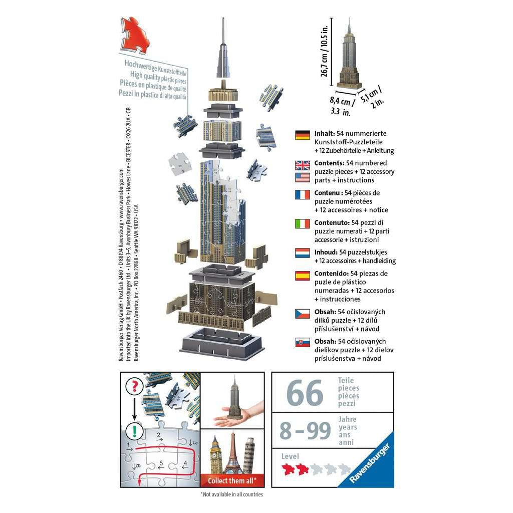 Ravensburger-Mini Empire State Building 3D 66 Piece Puzzle-11271-Legacy Toys